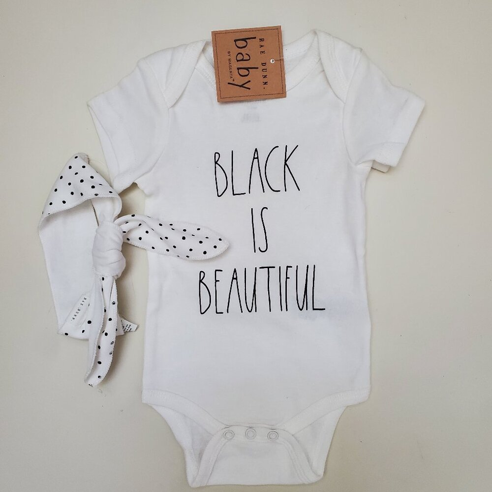 Black is Adorable "Black is Beautiful" Rae Dunn onesie with polka dot he…